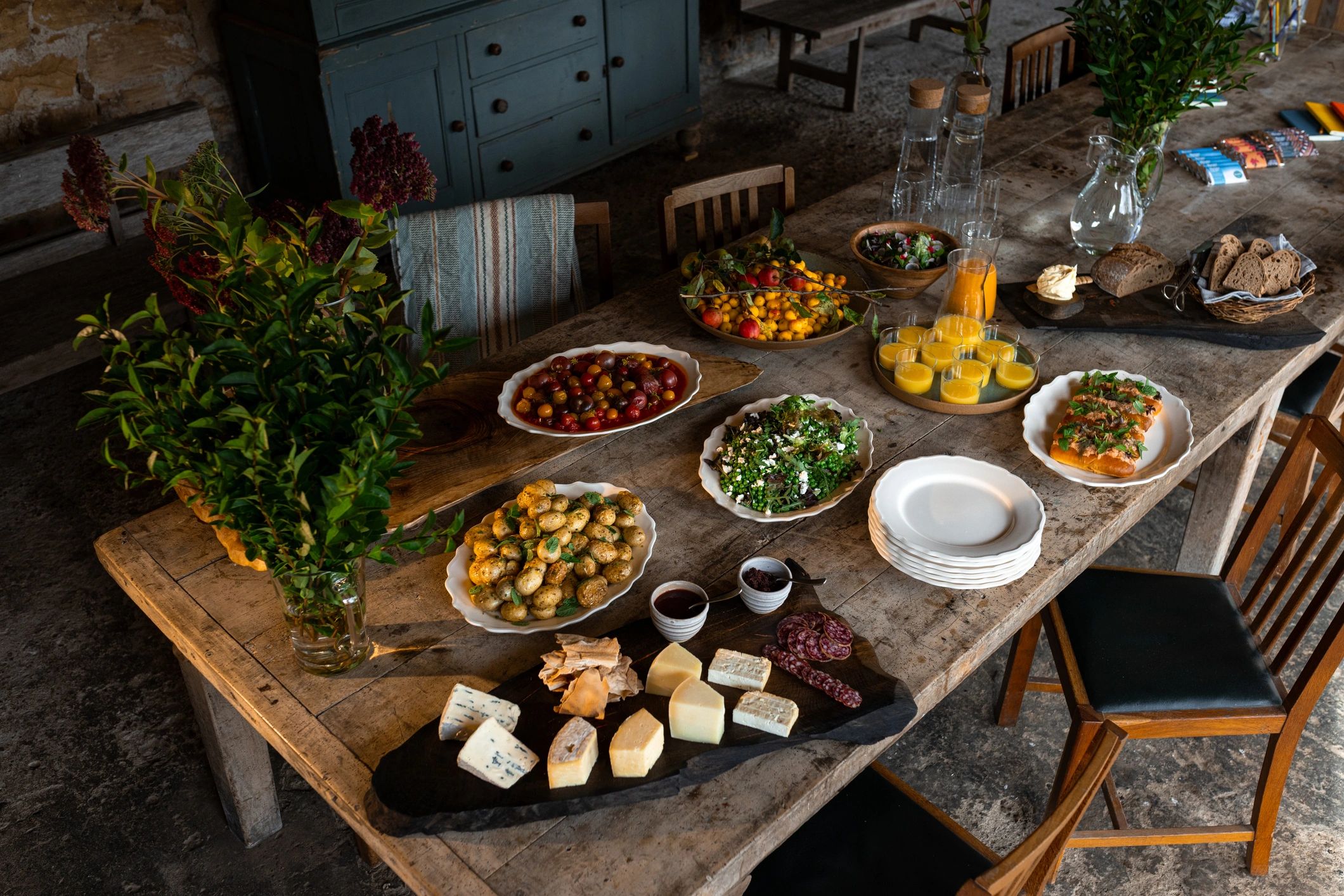 Fresh food on a rustic table representing satisfied diners